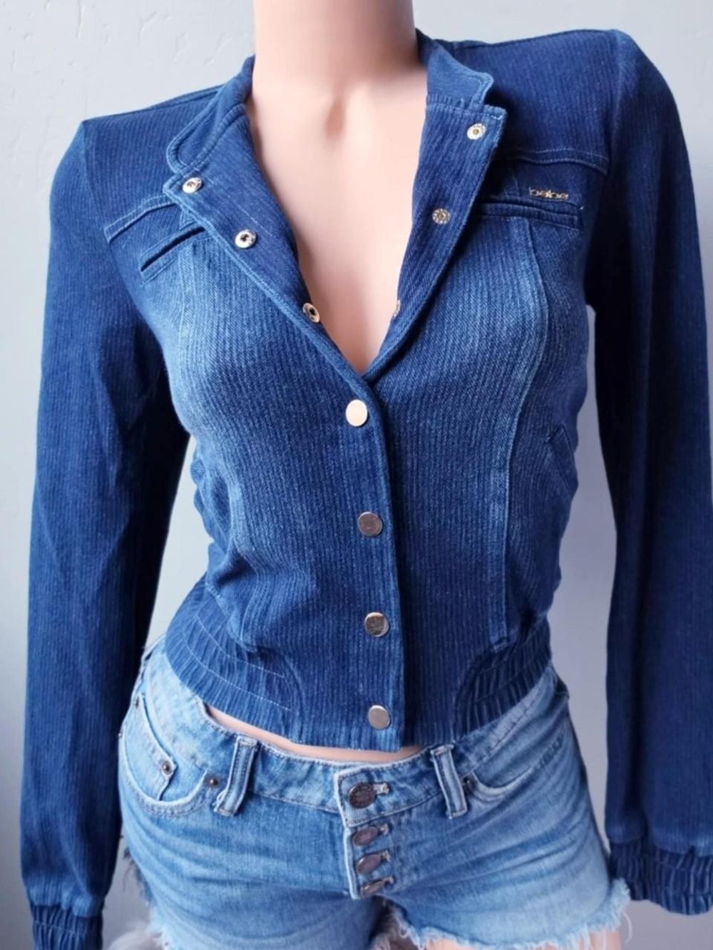 Y2k Bebe cropped denim sweater size Small